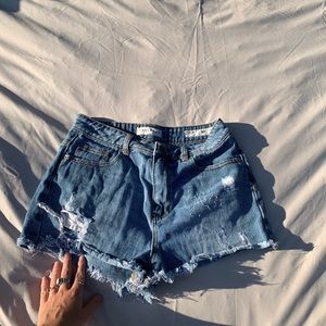 Distressed high waisted mom shorts